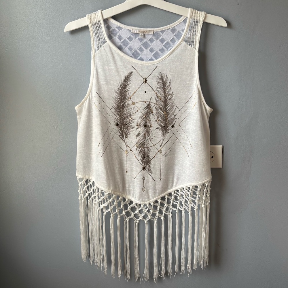 Miss Me Fringe Tank Top Off-White size Small